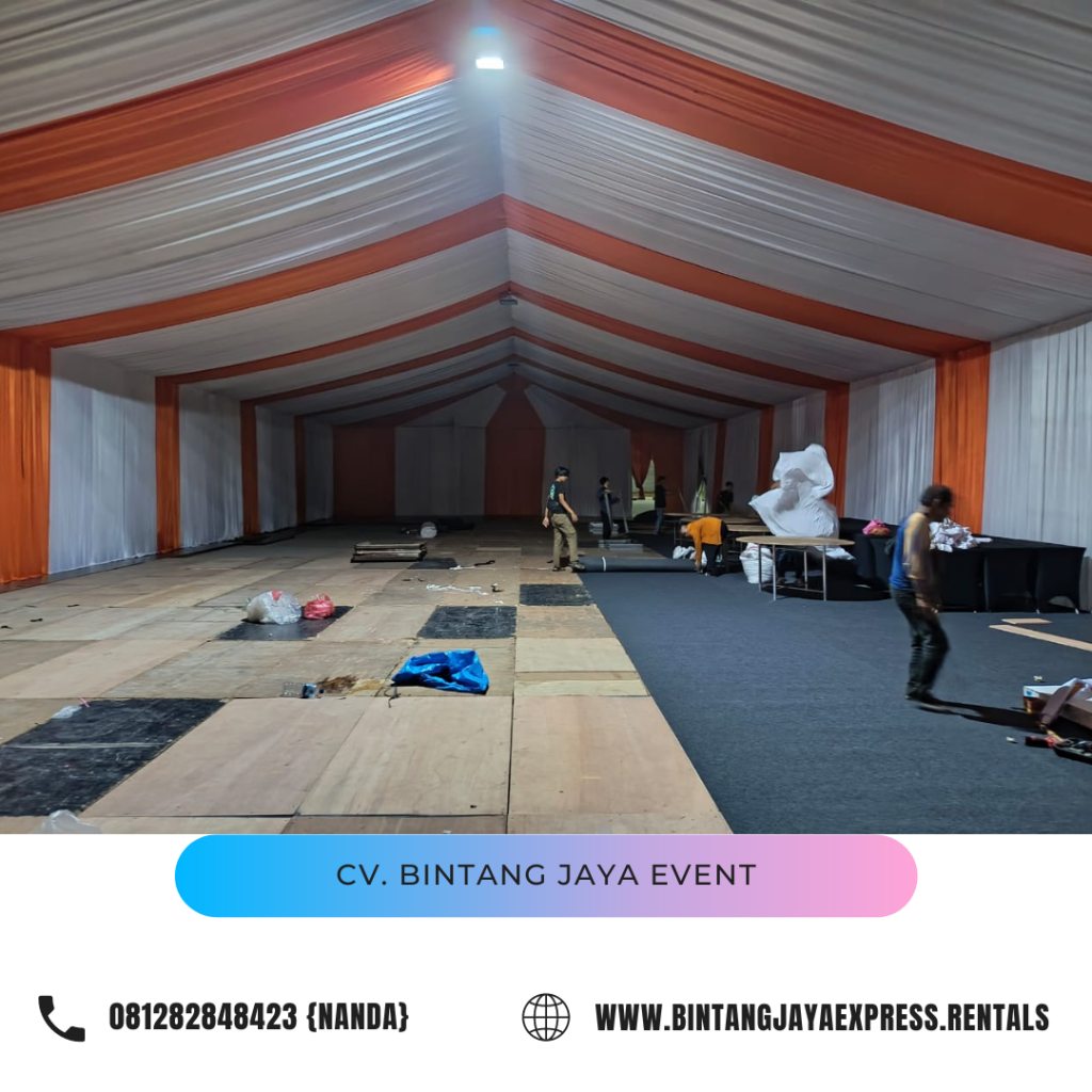 Sewa Tenda Dekor serut Tirai Putih Biru Dan Meja Kursi Jakarta