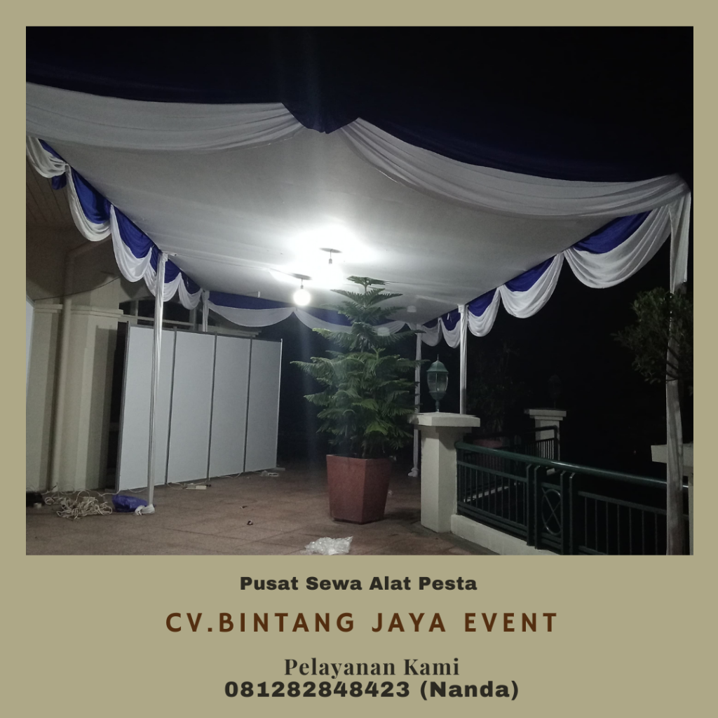 Pusat Sewa Tenda Konvensional Plafon Putih Rumbai Biru Area Bogor