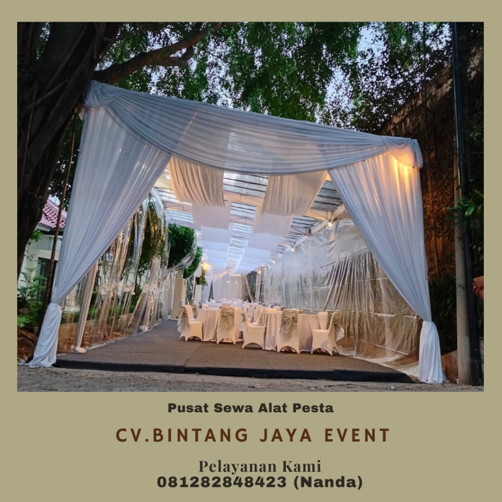 Sewa Tenda Konvensional Dekorasi Serut Hijau Putih area Jakarta