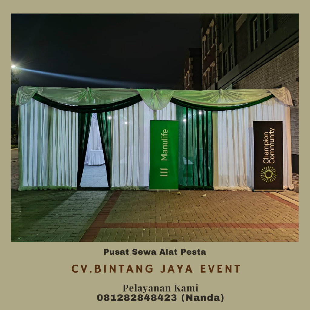 Sewa Tenda Konvensional Dekorasi Serut Hijau Putih area Jakarta