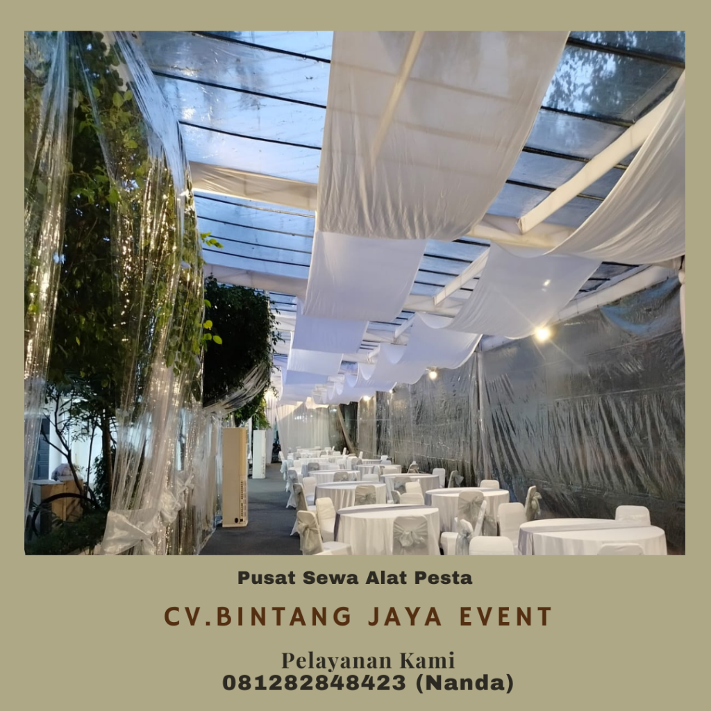 Sewa Tenda Konvensional Dekorasi Serut Hijau Putih area Jakarta