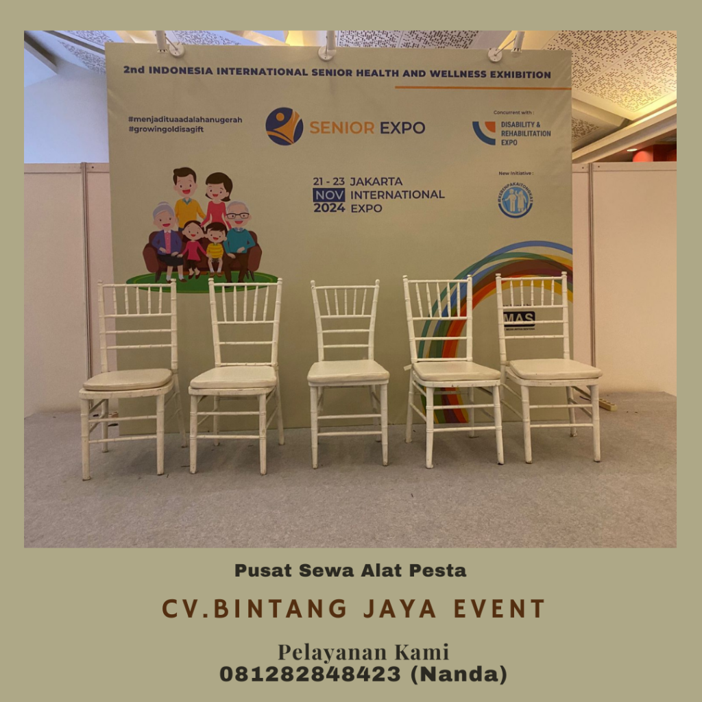 Sewa Kursi Tiffany Putih Kayu, Meja Kotak Setting Leter U Jakarta