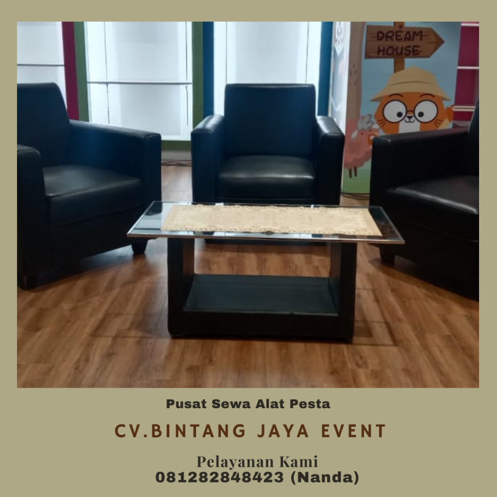 Sewa Meja Kaca VIP Kerangka Hitam Frame Stainless Area Bogor