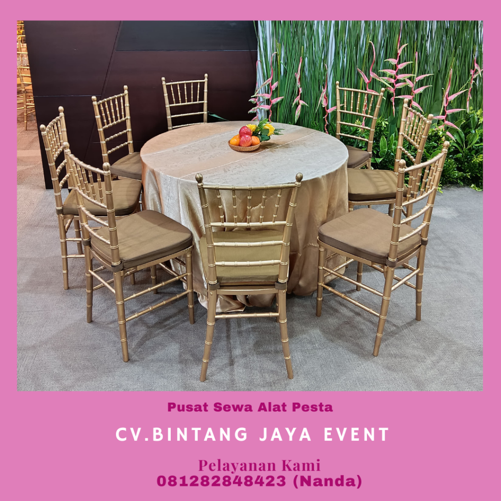 Rental Kursi Kayu Vip Tiffany Gold dan Round Table Jakarta