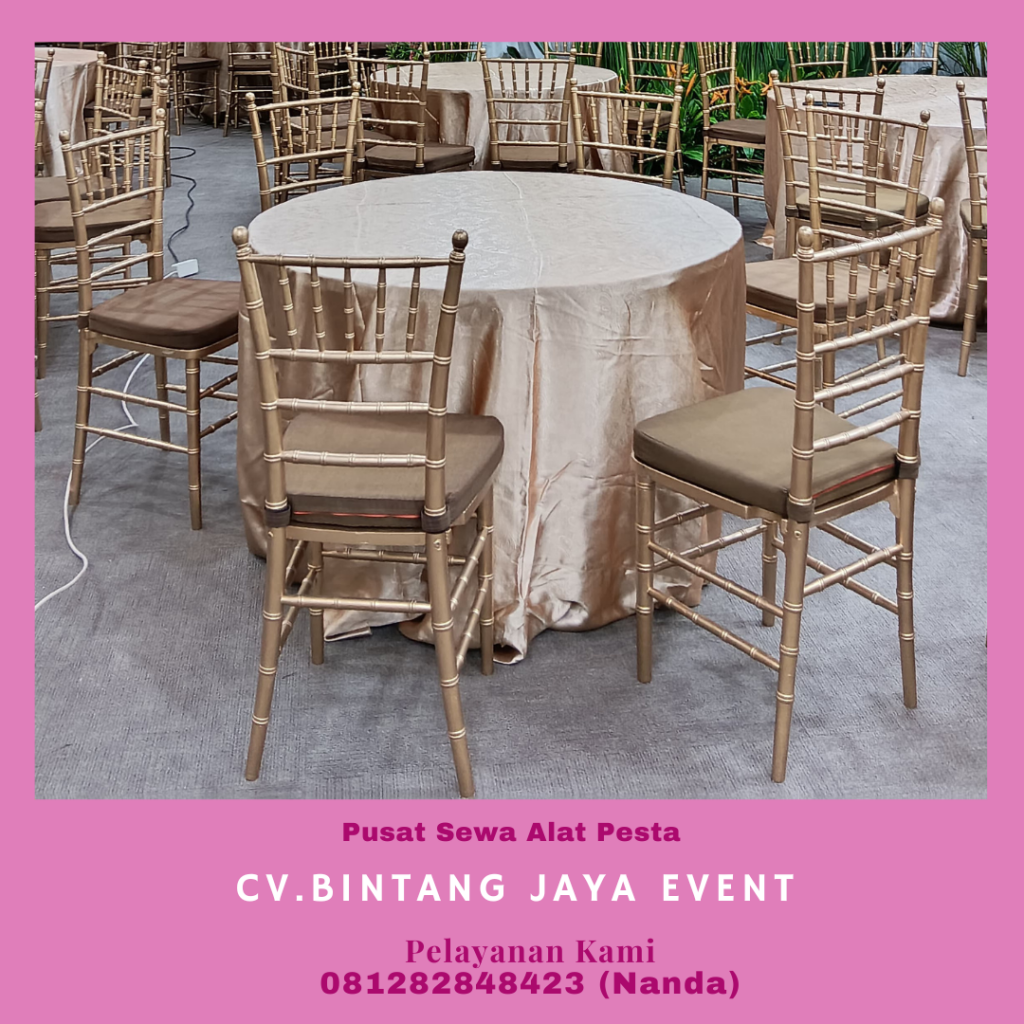 Rental Kursi Kayu Vip Tiffany Gold dan Round Table Jakarta