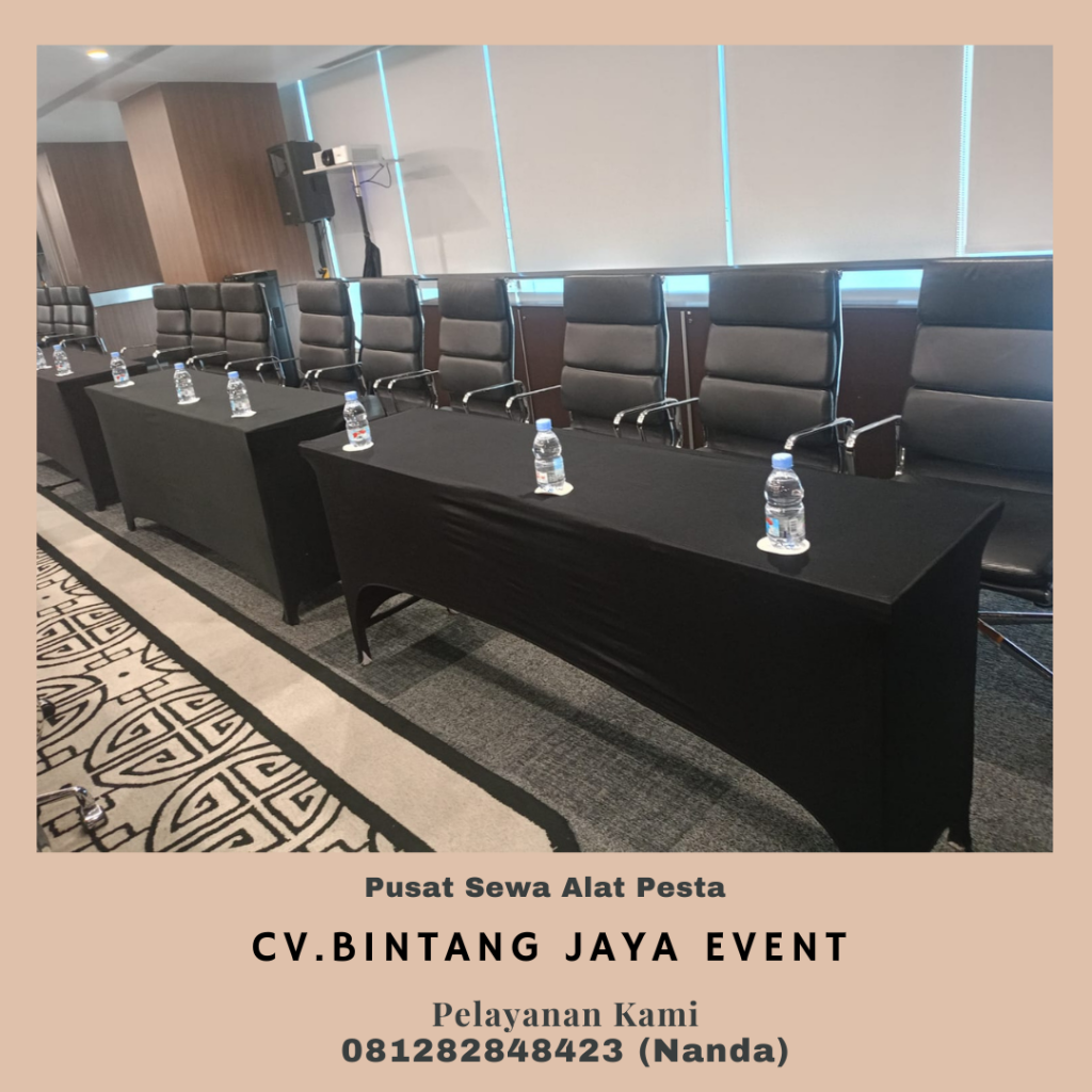 Rental Meja Ibm 45x180cm Cover Hitam Ketat Bogor