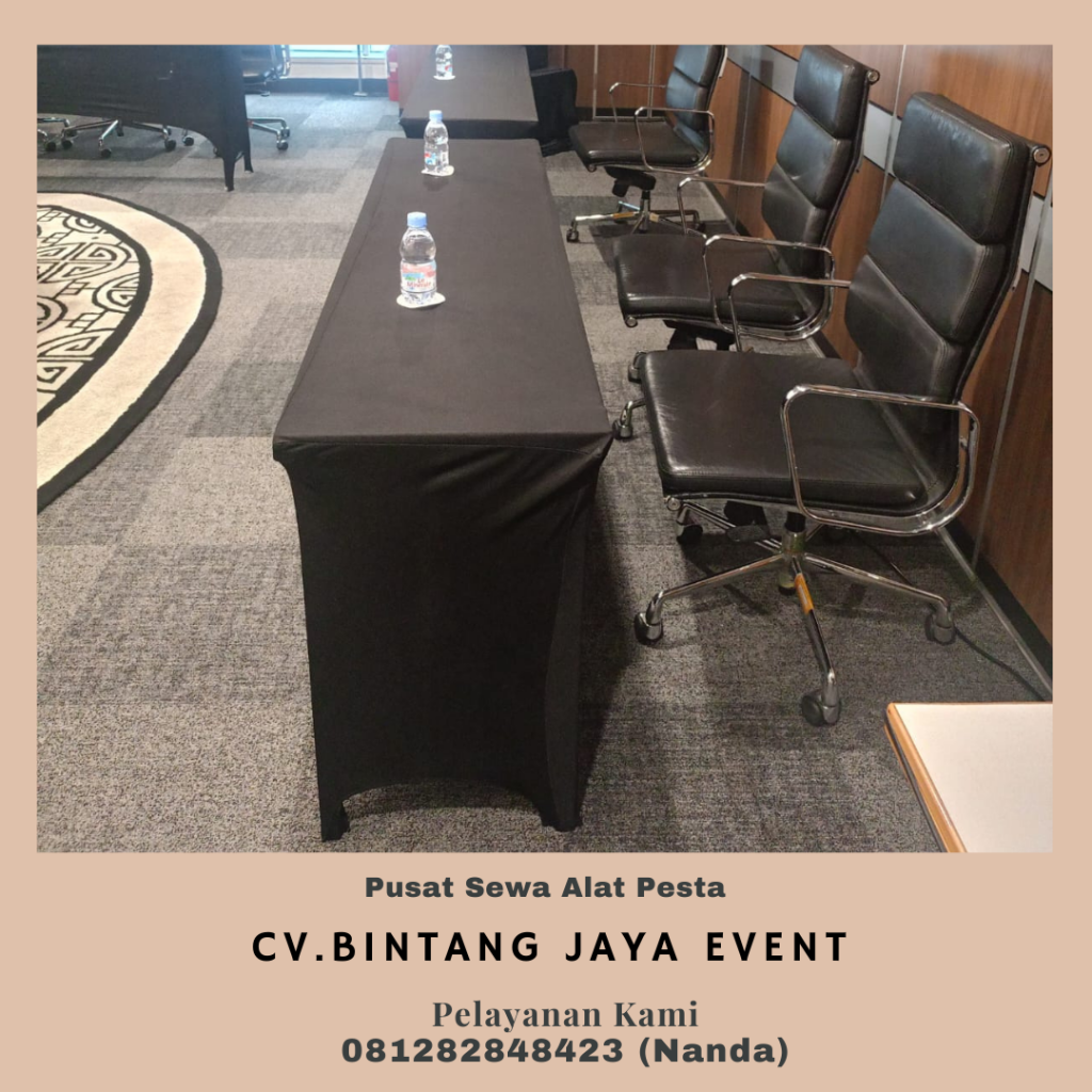 Rental Meja Ibm 45x180cm Cover Hitam Ketat Bogor