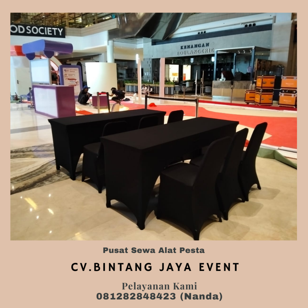 Rental Meja Ibm 45x180cm Cover Hitam Ketat Bogor