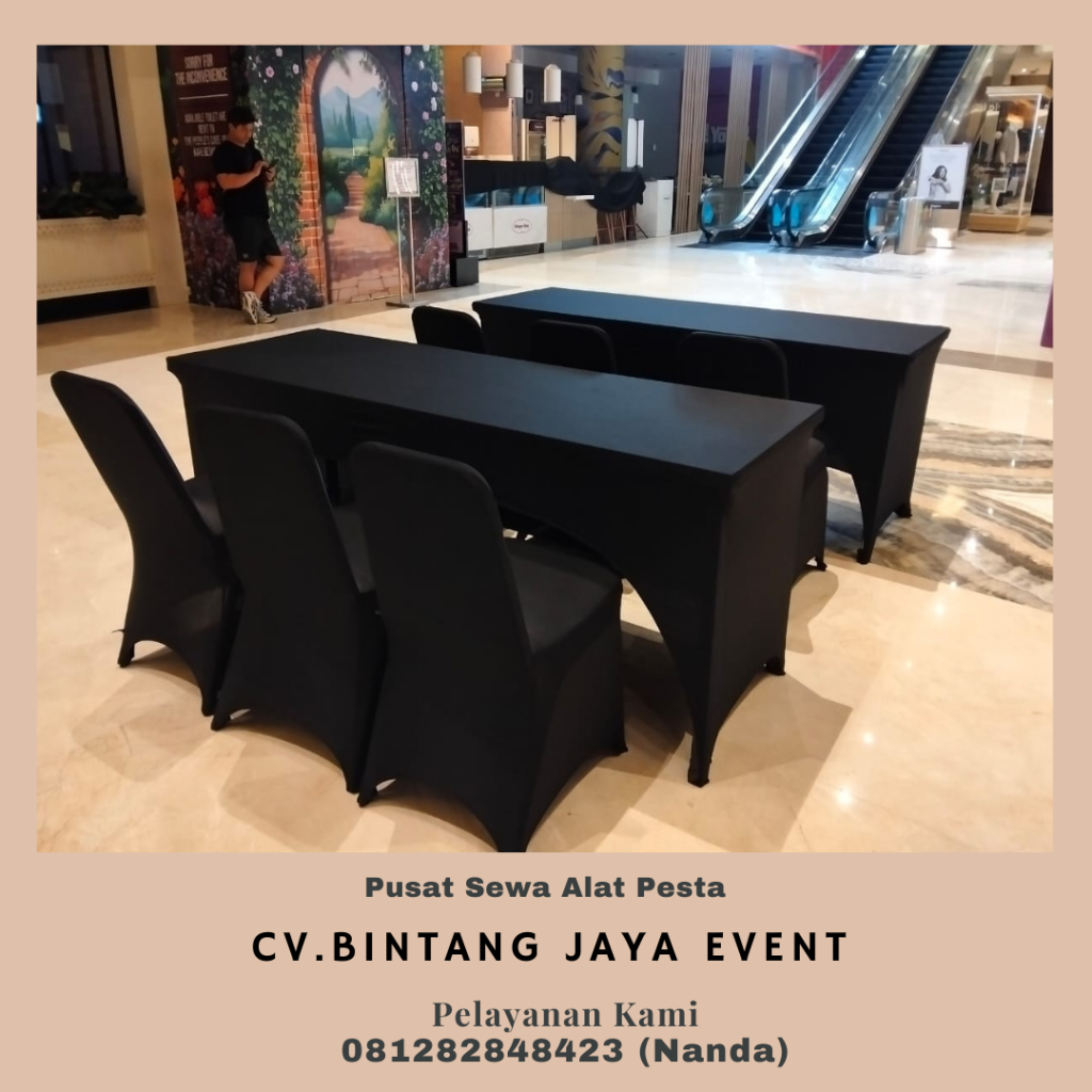 Rental Meja Ibm 45x180cm Cover Hitam Ketat Bogor