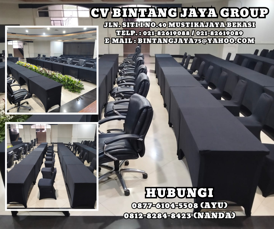 PUSAT RENTAL MEJA KOTAK HPL COVER HITAM STRECTH JAKARTA
