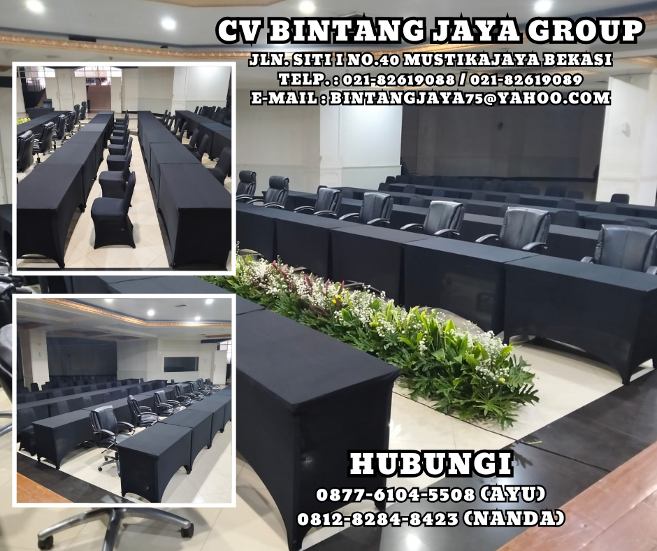 PUSAT RENTAL MEJA KOTAK HPL COVER HITAM STRECTH JAKARTA