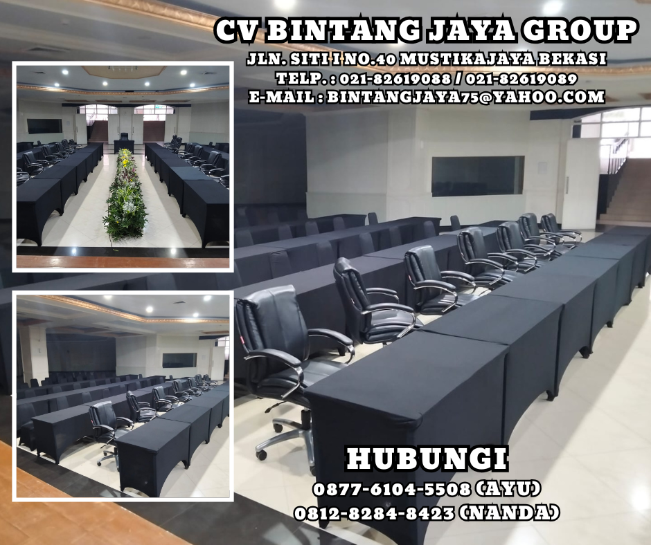 PUSAT RENTAL MEJA KOTAK HPL COVER HITAM STRECTH JAKARTA