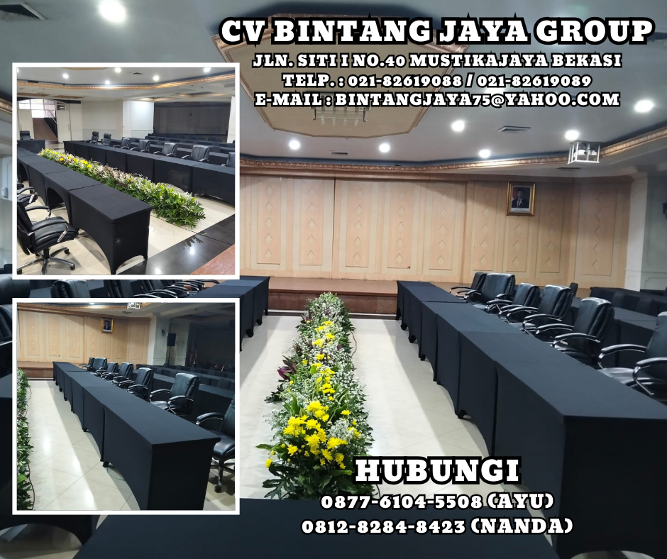 PUSAT RENTAL MEJA KOTAK HPL COVER HITAM STRECTH JAKARTA