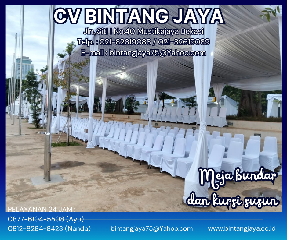SEWA MEJA BUNDAR DAN KURSI SUSUN FULL COVER DAN AKSESORIS KEMAYORAN JAKARTA