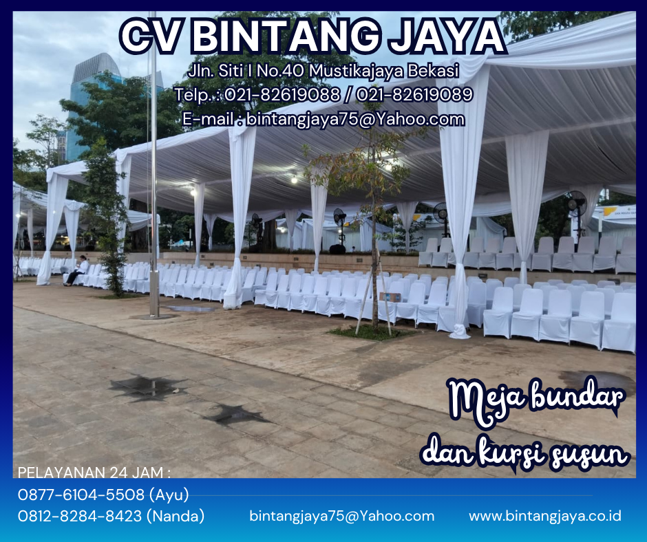 SEWA MEJA BUNDAR DAN KURSI SUSUN FULL COVER DAN AKSESORIS KEMAYORAN JAKARTA