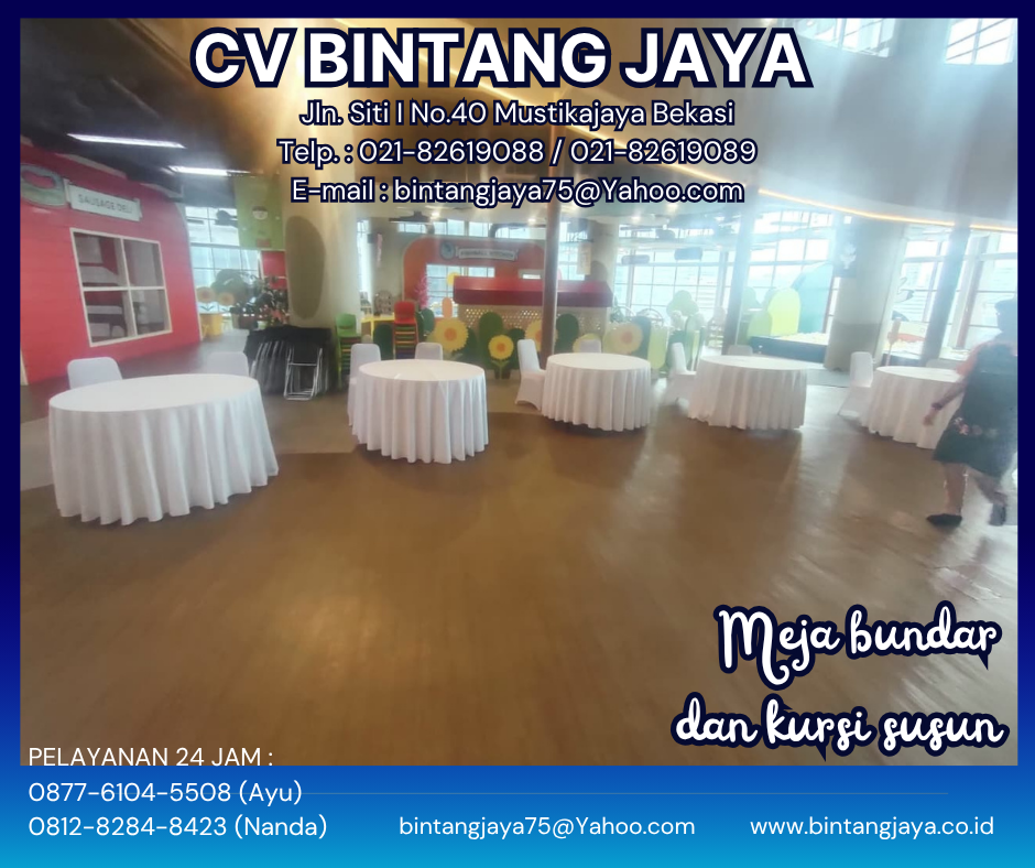 SEWA MEJA BUNDAR DAN KURSI SUSUN FULL COVER DAN AKSESORIS KEMAYORAN JAKARTA