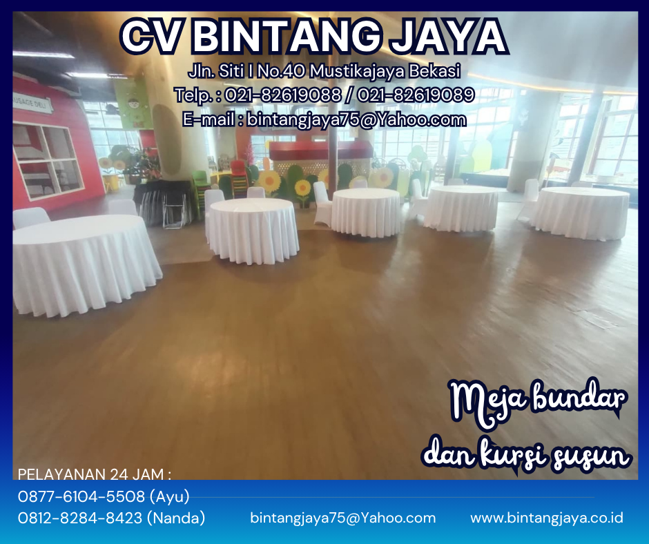 SEWA MEJA BUNDAR DAN KURSI SUSUN FULL COVER DAN AKSESORIS KEMAYORAN JAKARTA