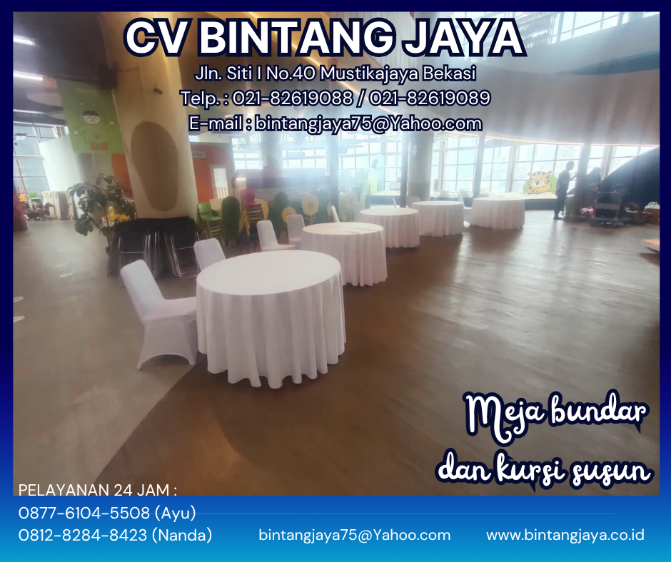SEWA MEJA BUNDAR DAN KURSI SUSUN FULL COVER DAN AKSESORIS KEMAYORAN JAKARTA