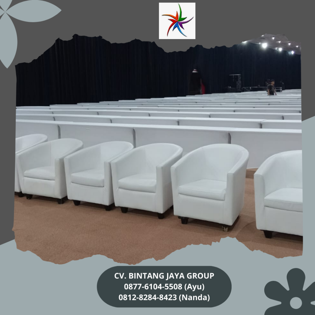 Sewa Meja IBM Cover putih Dan Sofa Oval Putih Jakarta Selatan
