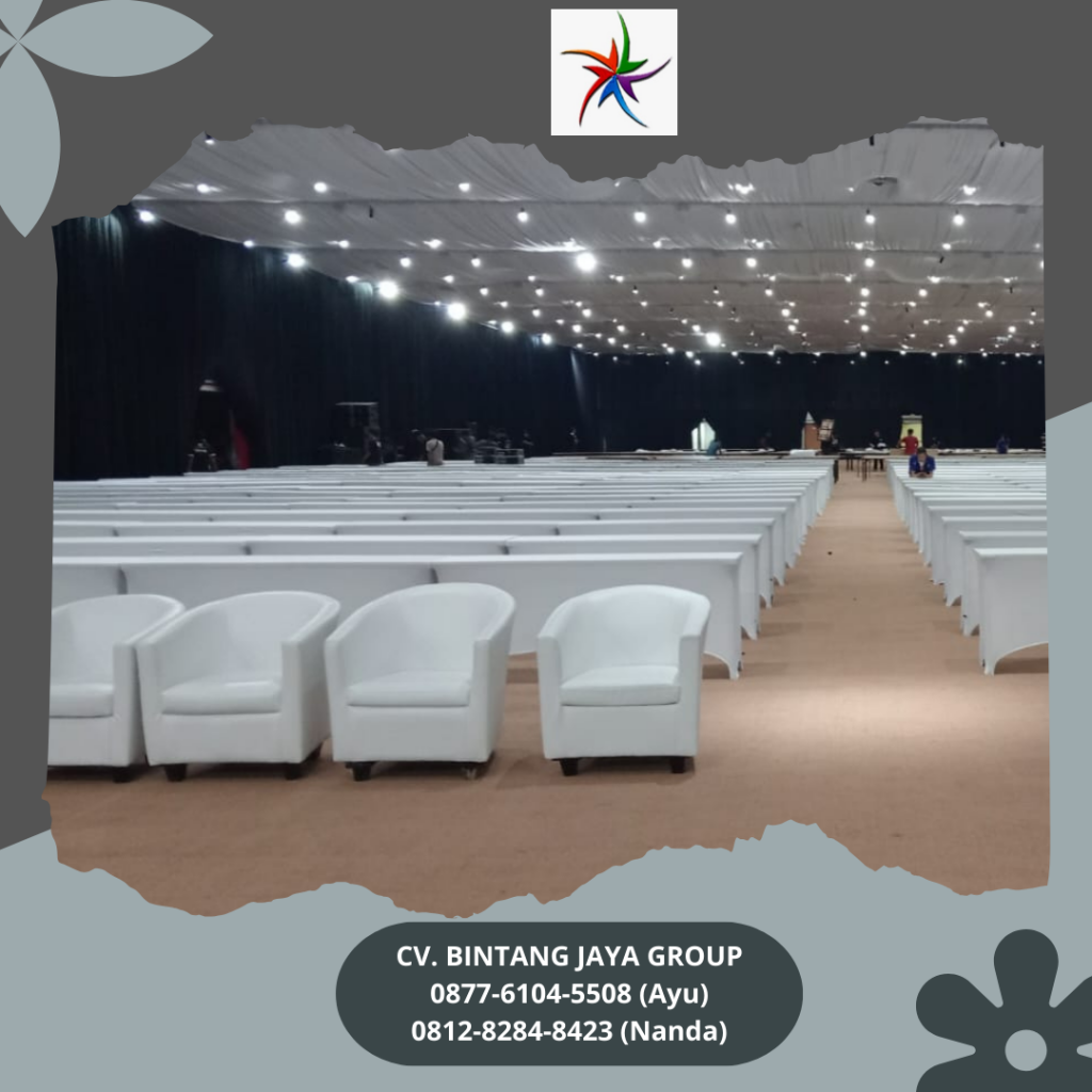 Sewa Meja IBM Cover putih Dan Sofa Oval Putih Jakarta Selatan