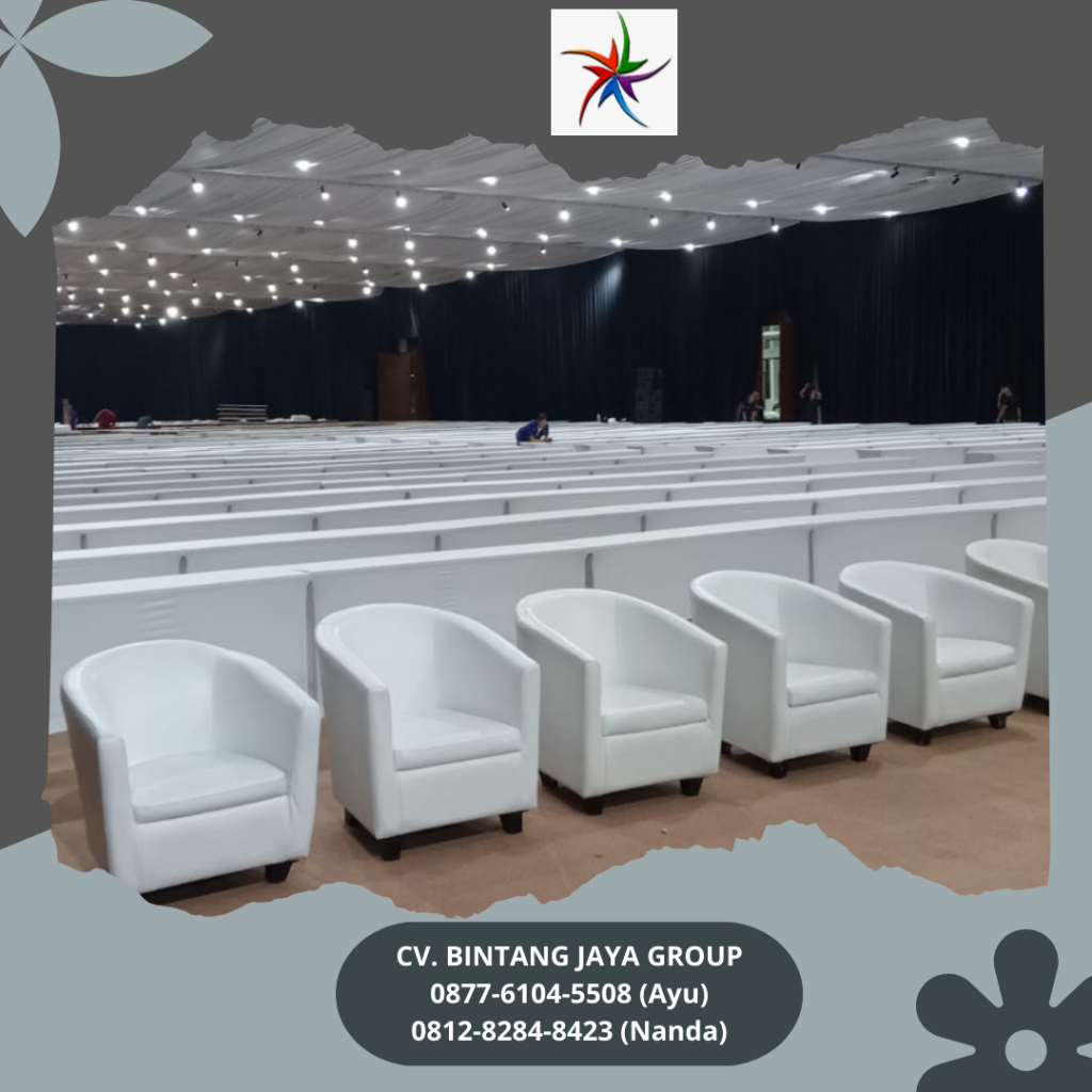Sewa Meja IBM Cover putih Dan Sofa Oval Putih Jakarta Selatan