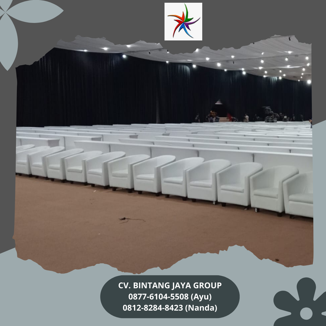Sewa Meja IBM Cover putih Dan Sofa Oval Putih Jakarta Selatan