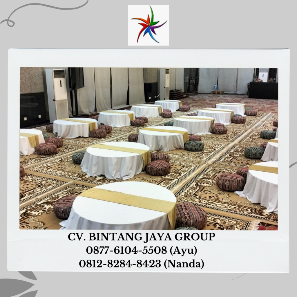 Sewa Meja Bundar Lesehan Lengkap Karpet Permadani Cokelat Bogor