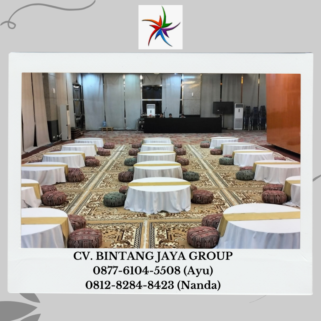 Sewa Meja Bundar Lesehan Lengkap Karpet Permadani Cokelat Bogor
