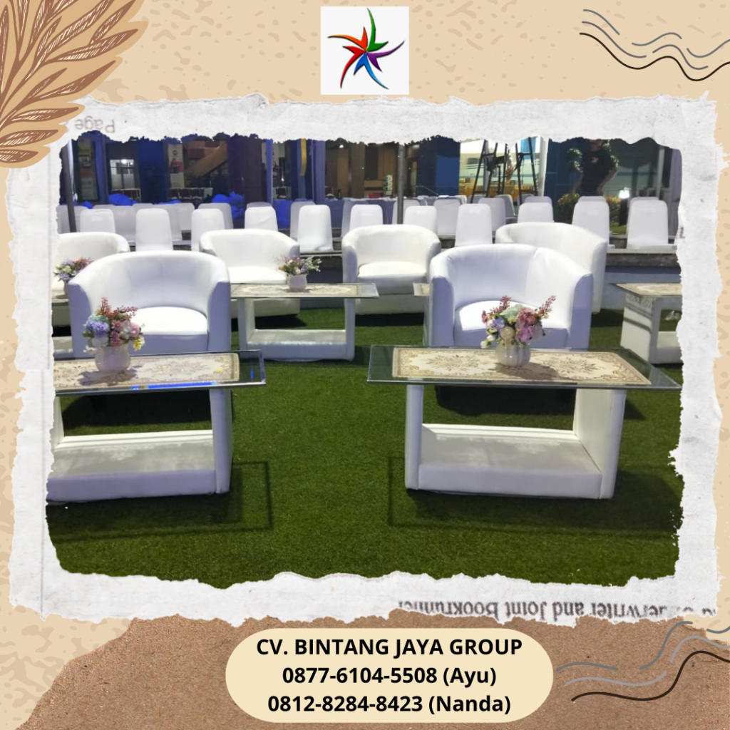 Sewa Meja Kaca VIP, Sofa Oval Putih Jakarta