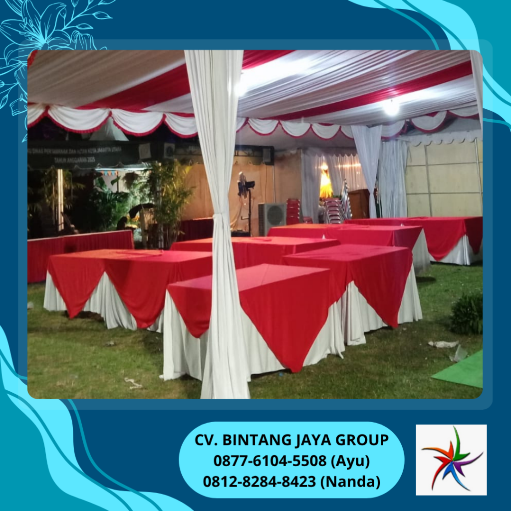 Sewa Tenda Serut Merah Putih Dan Meja Kotak Cover Jakarta