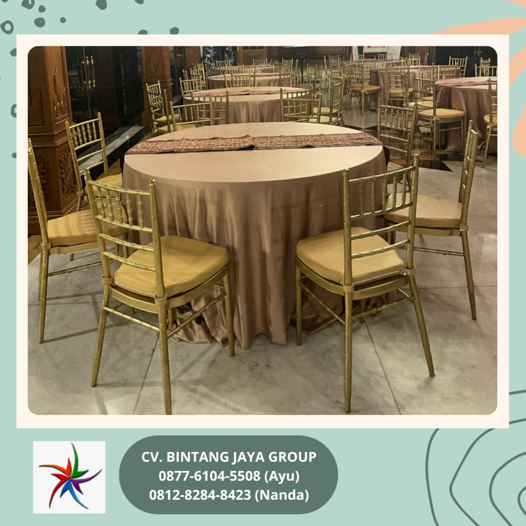 Rental Gold Tiffany Chairs And Round table Gold Cover Bogor
