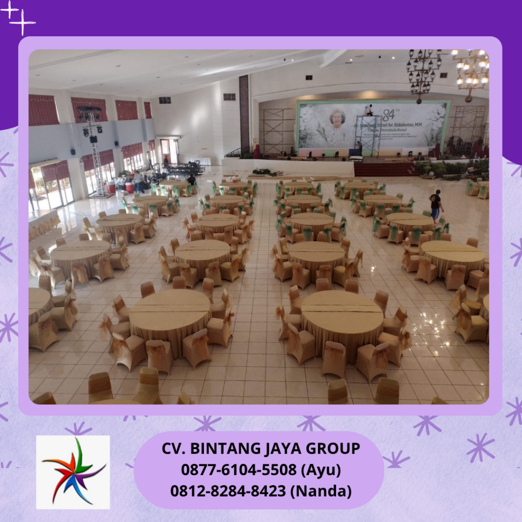 Rental Meja Bundar Cover Gold Dan Kursi Cover Gold Bogor