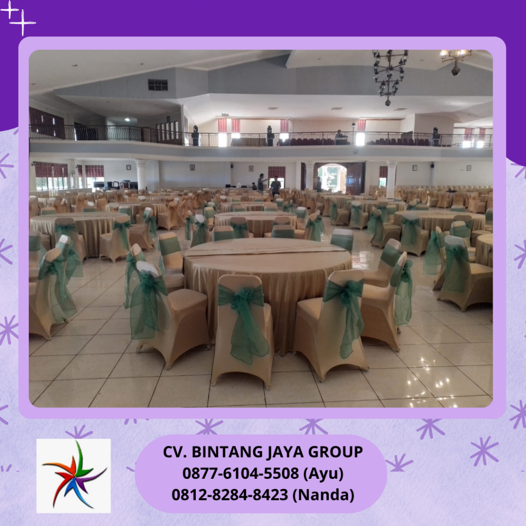 Rental Meja Bundar Cover Gold Dan Kursi Cover Gold Bogor