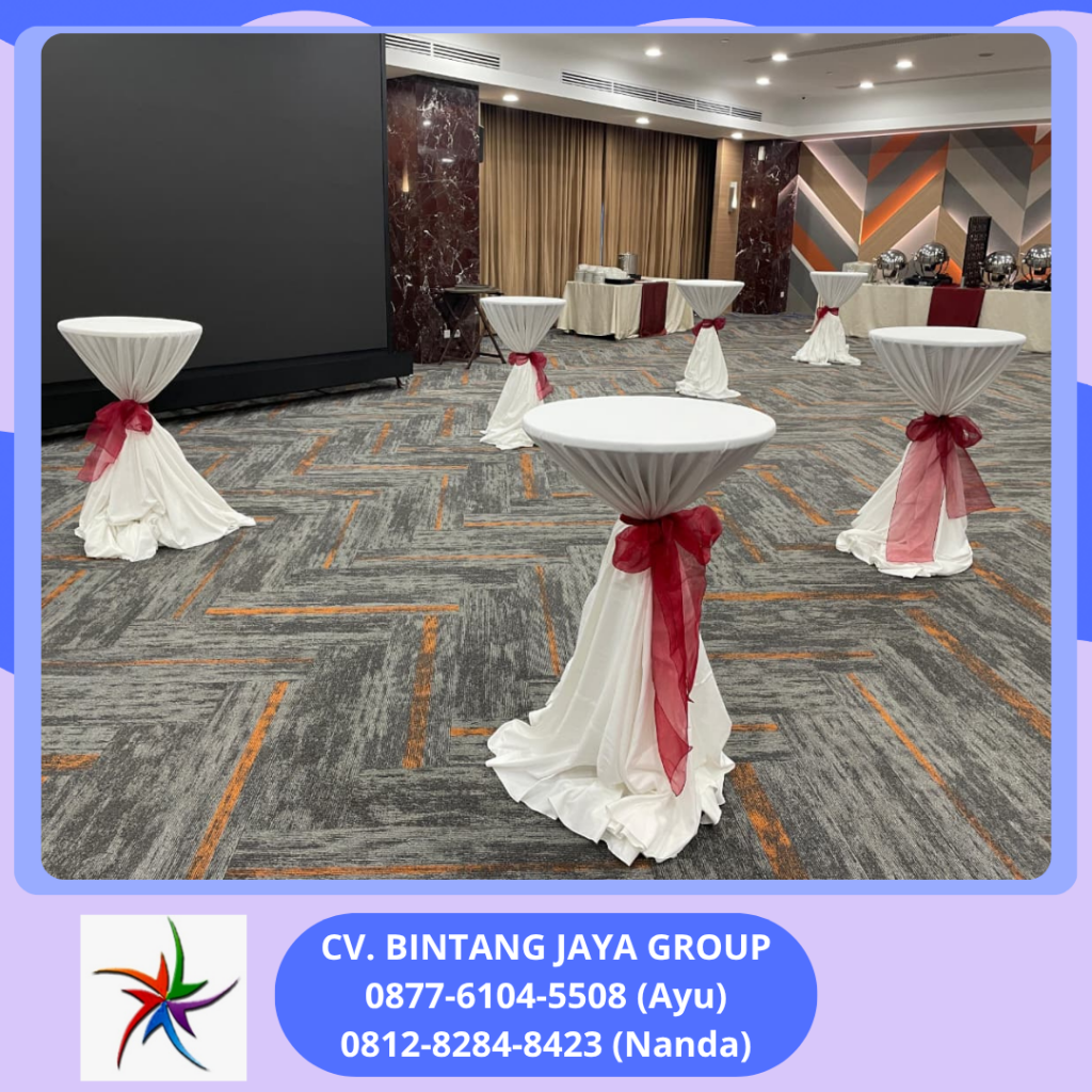 Sewa Meja Barstool Cover Putih Pita Merah Jakarta