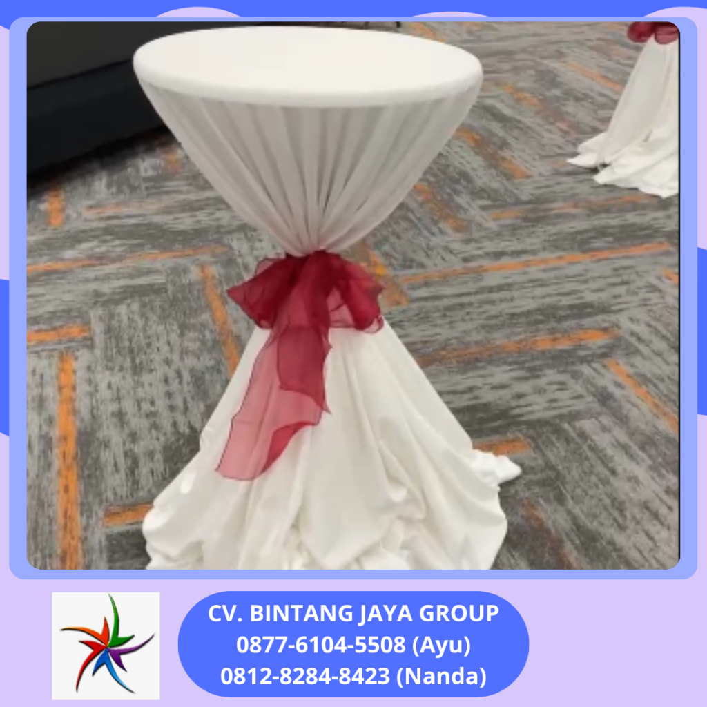 Sewa Meja Barstool Cover Putih Pita Merah Jakarta