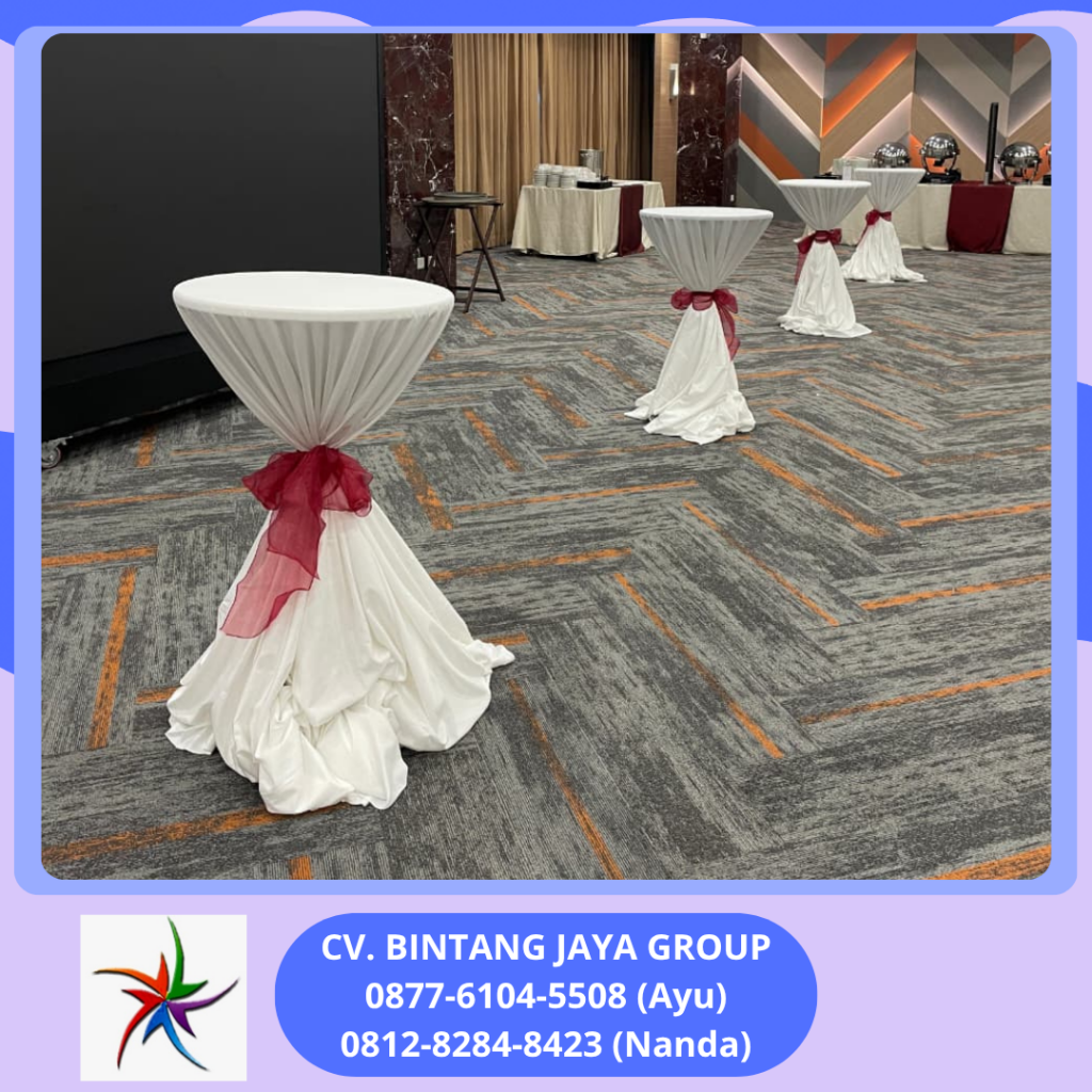Sewa Meja Barstool Cover Putih Pita Merah Jakarta
