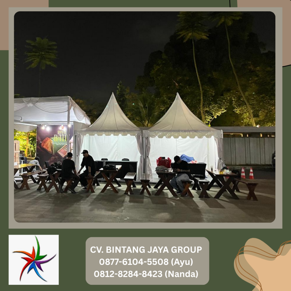 Sewa Tenda Sarnafil Warna Putih Dan Meja Taman Jakarta