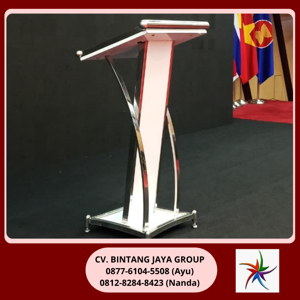 Sewa Podium Putih Frame Stainless Bekasi