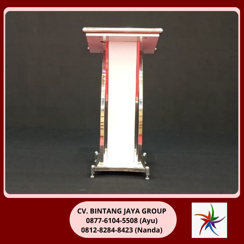 Sewa Podium Putih Frame Stainless Bekasi