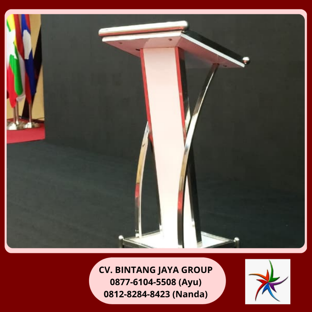 Sewa Podium Putih Frame Stainless Bekasi