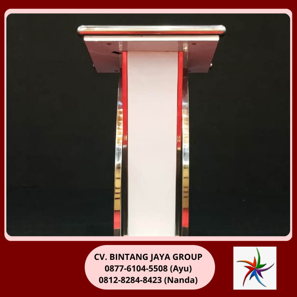Sewa Podium Putih Frame Stainless Bekasi