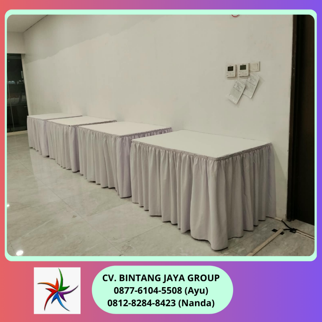 Rental Meja Kotak Dan Meja Bulat Cover Putih Jakarta 0877-6104-5508