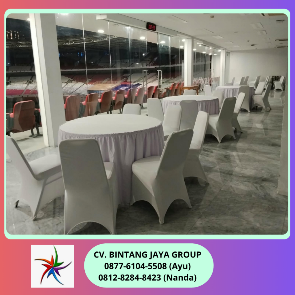 Rental Meja Kotak Dan Meja Bulat Cover Putih Jakarta 0877-6104-5508