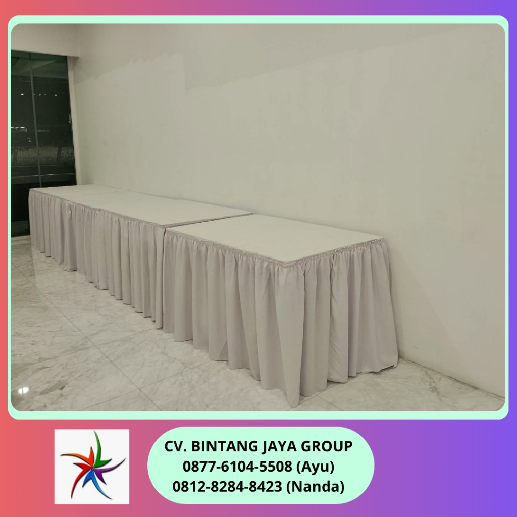 Rental Meja Kotak Dan Meja Bulat Cover Putih Jakarta 0877-6104-5508