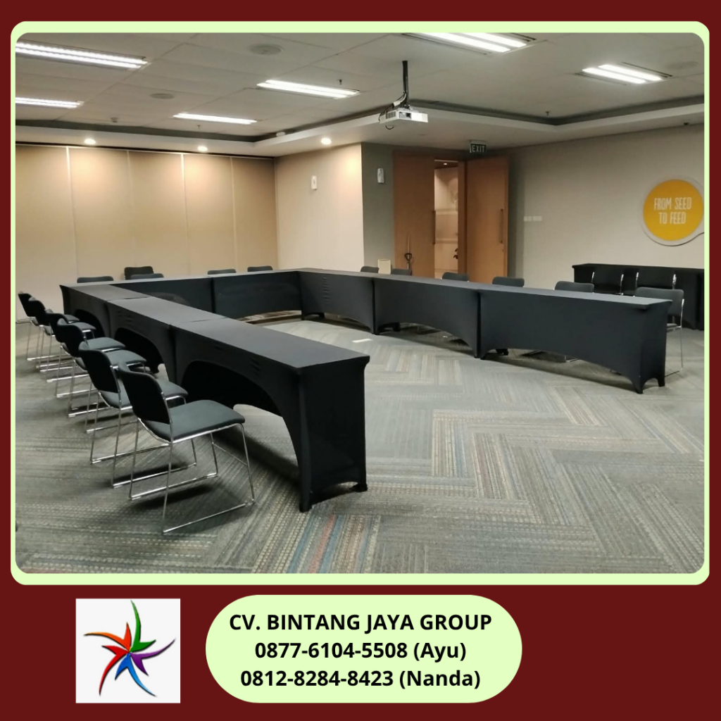 Rental Meja Ibm 180x45cm Cover Hitam Ketat Jakarta