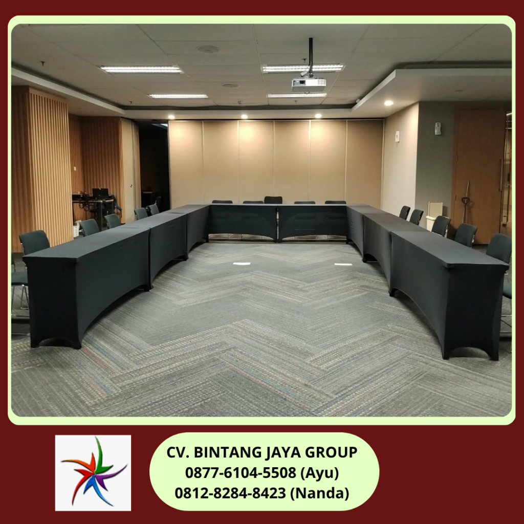 Rental Meja Ibm 180x45cm Cover Hitam Ketat Jakarta