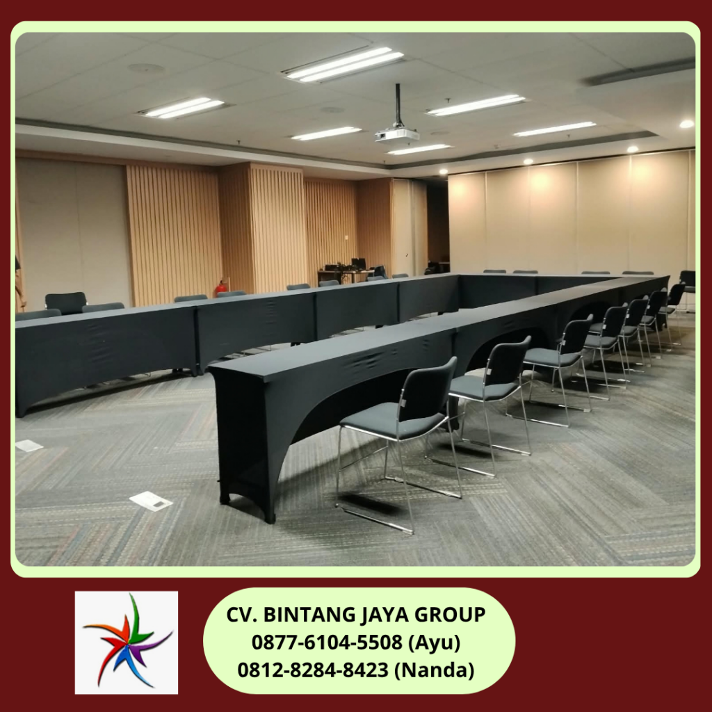 Rental Meja Ibm 180x45cm Cover Hitam Ketat Jakarta